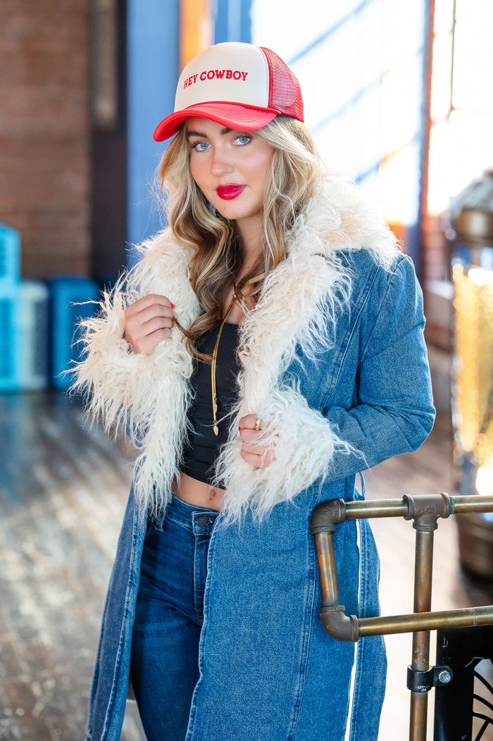 FAUX FUR DENIM COAT