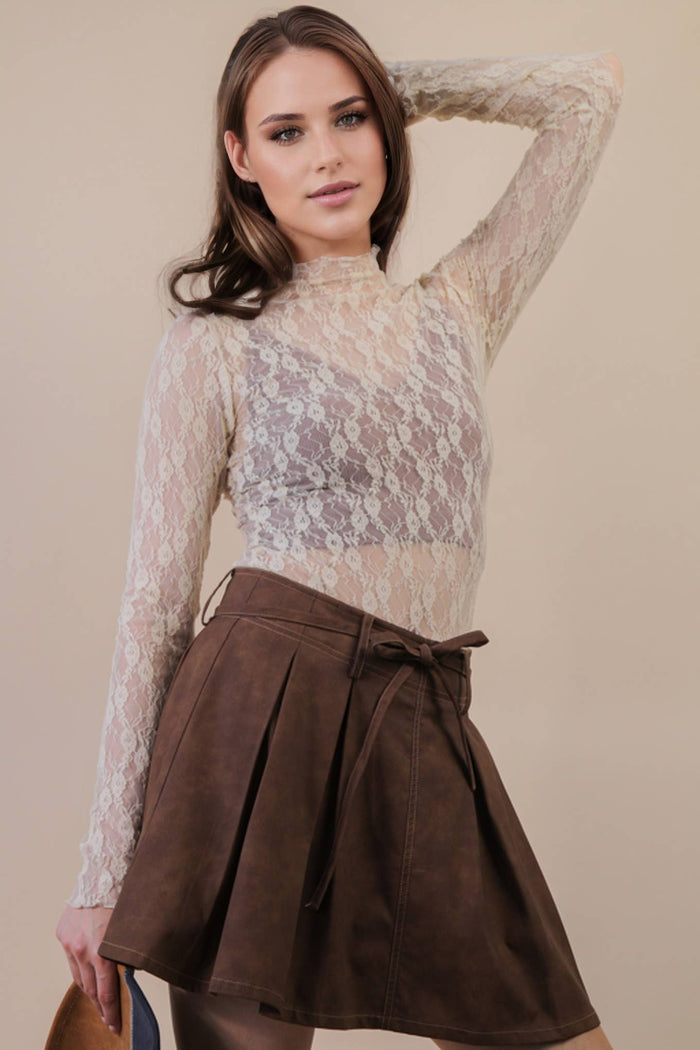 Fitted Sheer Mesh Lace Knit Top