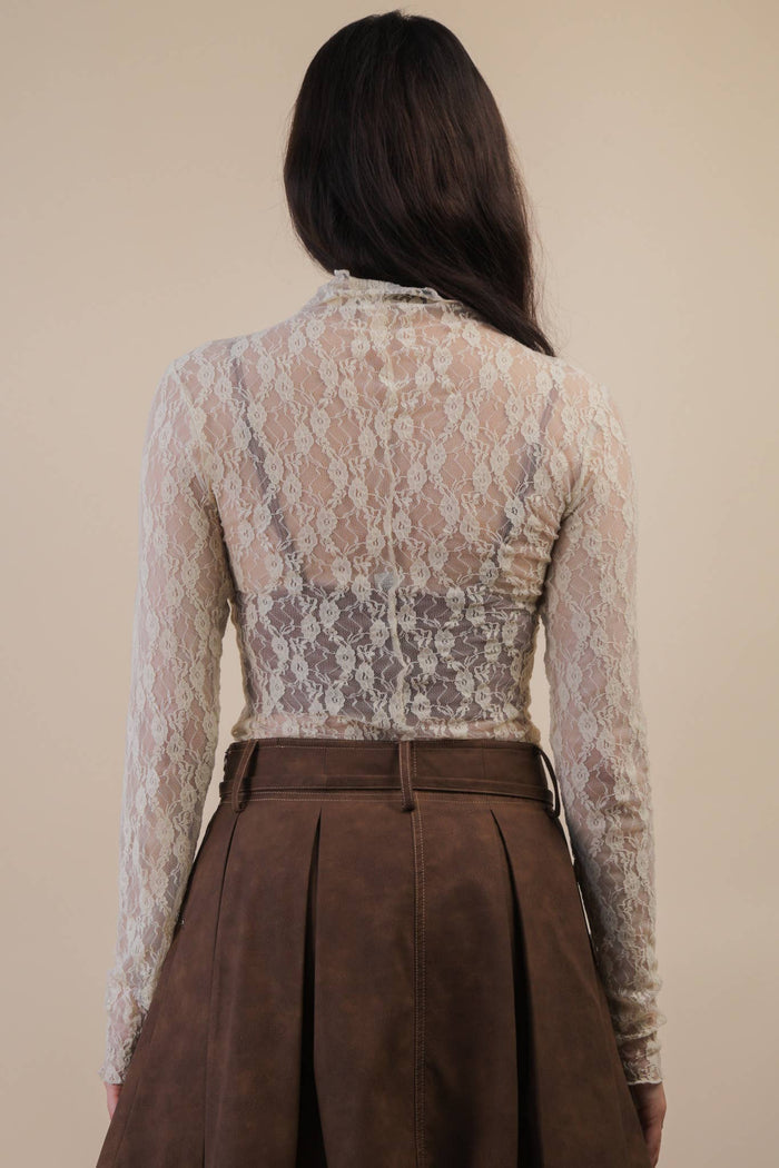 Fitted Sheer Mesh Lace Knit Top