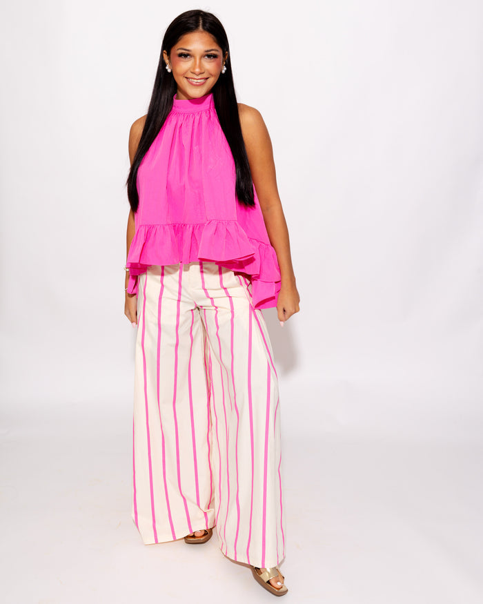 Flirty Ruffle Halter Top in Hot pink