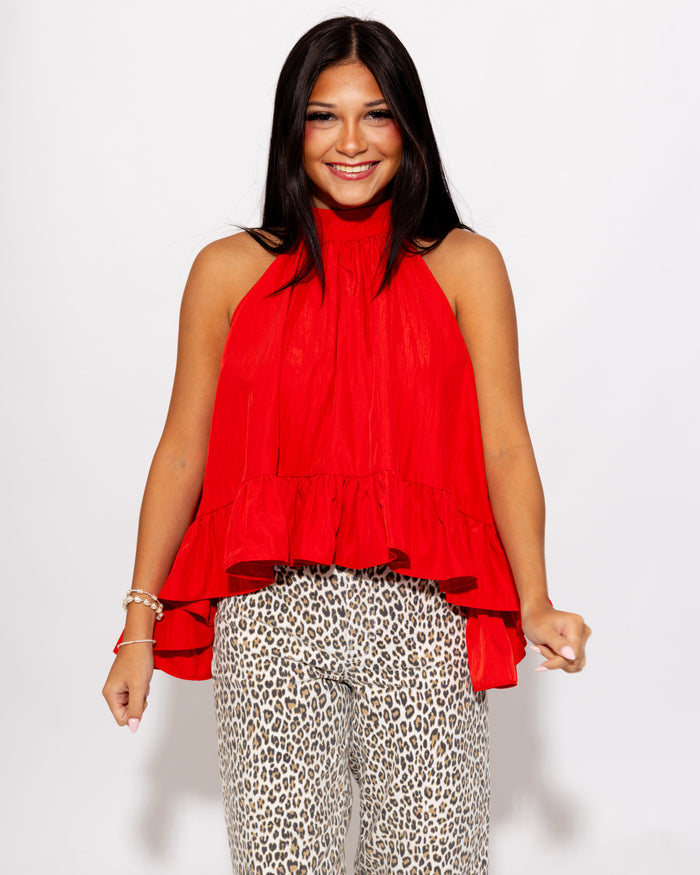 Flirty Ruffle Halter Top in Red