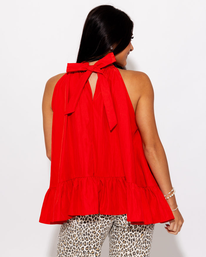 Flirty Ruffle Halter Top in Red