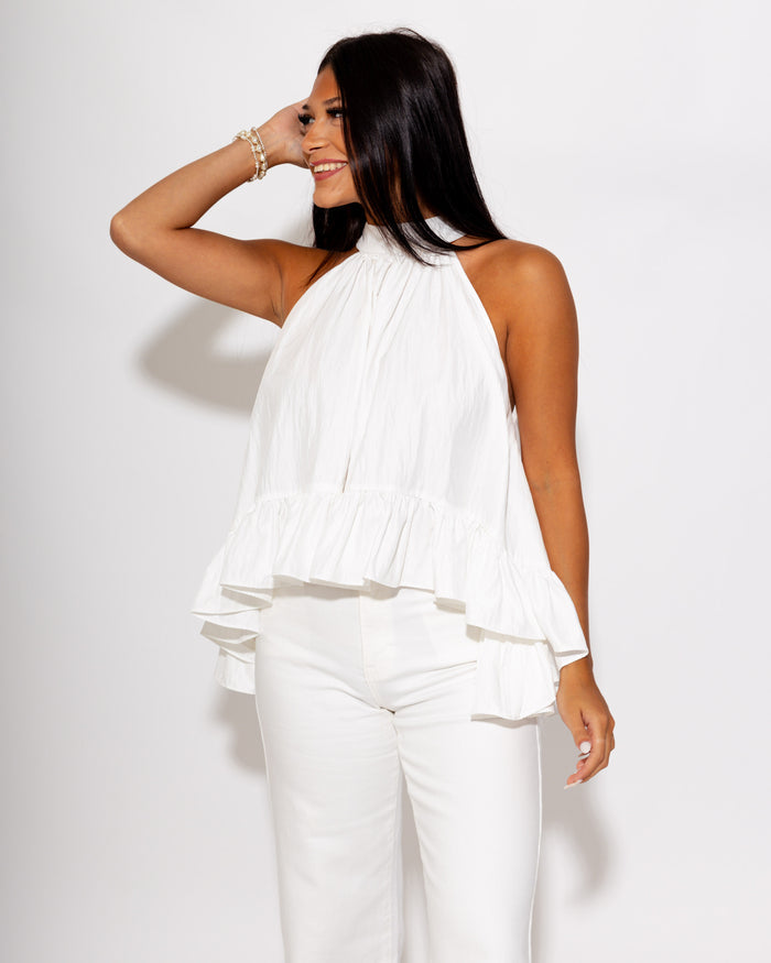 Flirty Ruffle Halter Top in White