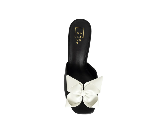 Flora Bow Sandal Heel in Black/White