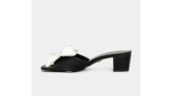 Flora Bow Sandal Heel in Black/White