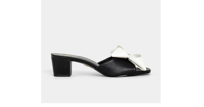 Flora Bow Sandal Heel in Black/White