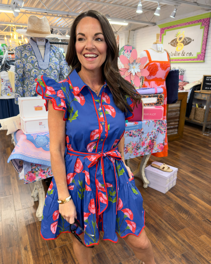 Floral Button-Down Ruffle Dress
