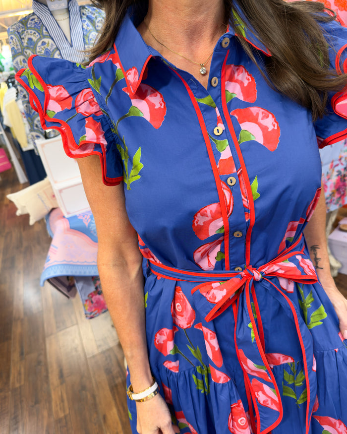 Floral Button-Down Ruffle Dress