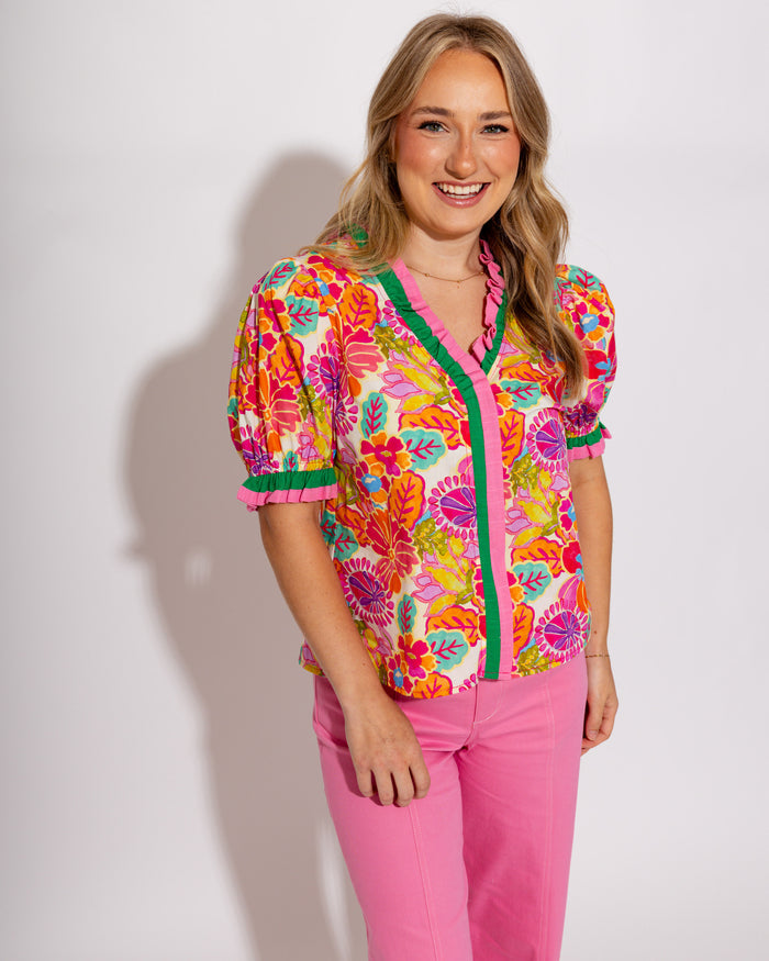 Floral Charm Ruffle Top