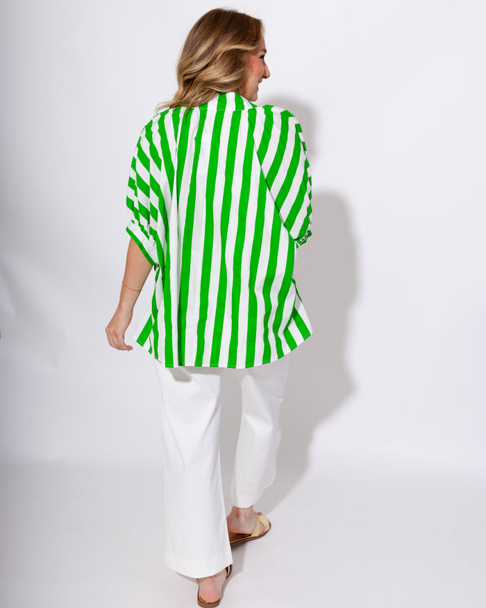 Floral Embroidered Stripe Top in Green