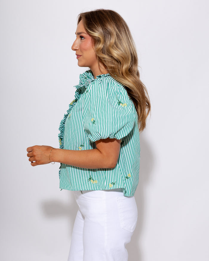Floral Embroidery Striped Top