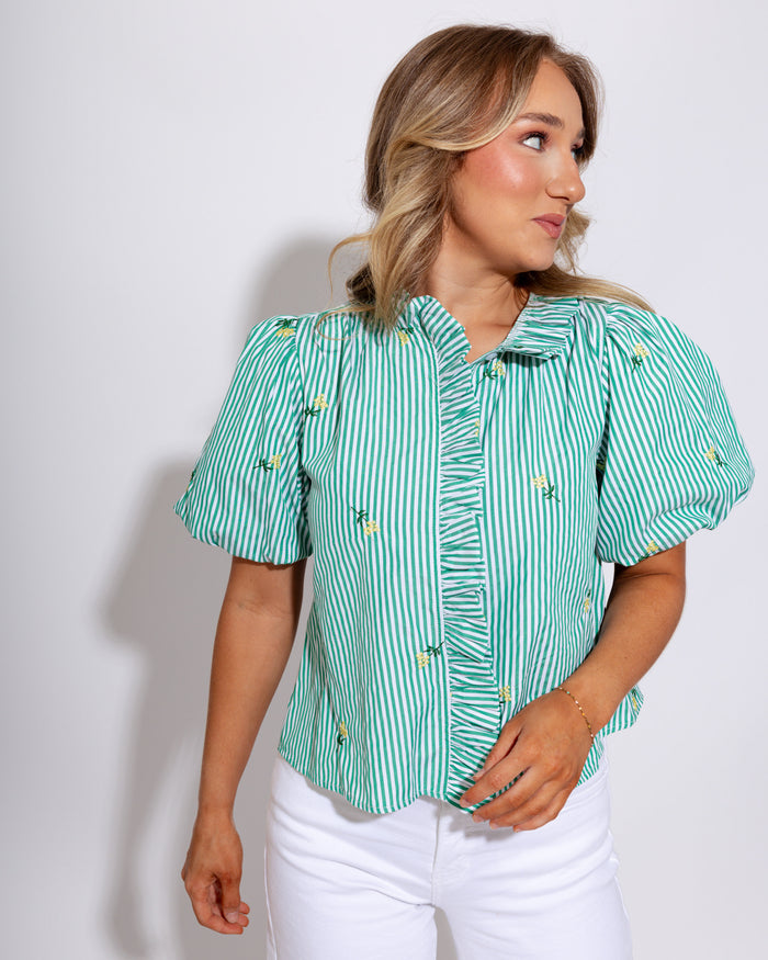 Floral Embroidery Striped Top