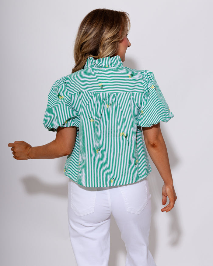 Floral Embroidery Striped Top