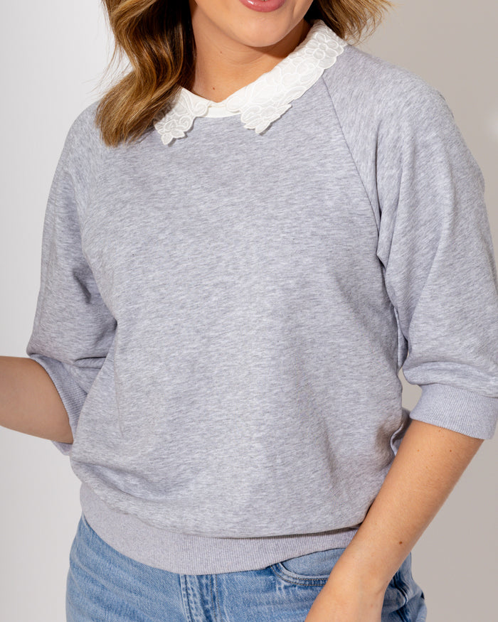 Floral Lace Collar Knit Top