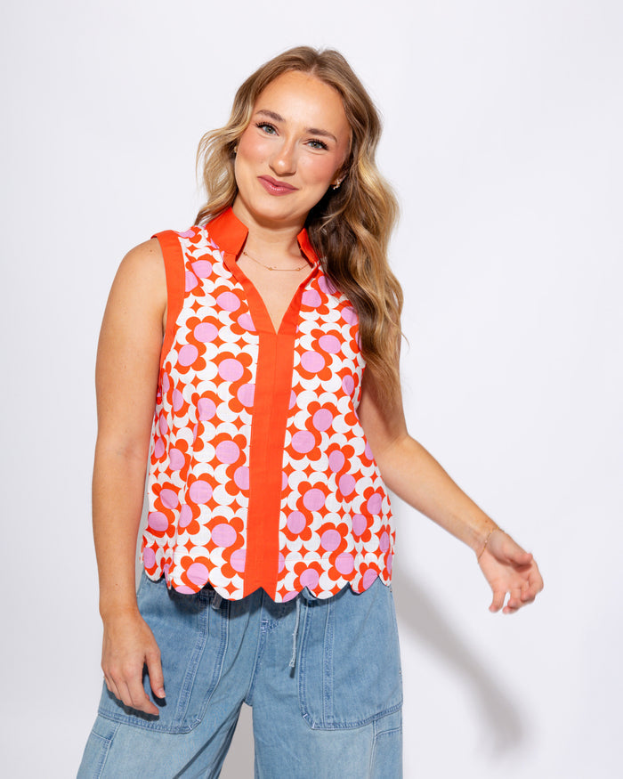 Floral Scalloped Edge Top