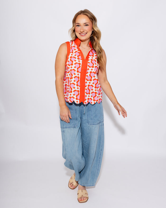 Floral Scalloped Edge Top