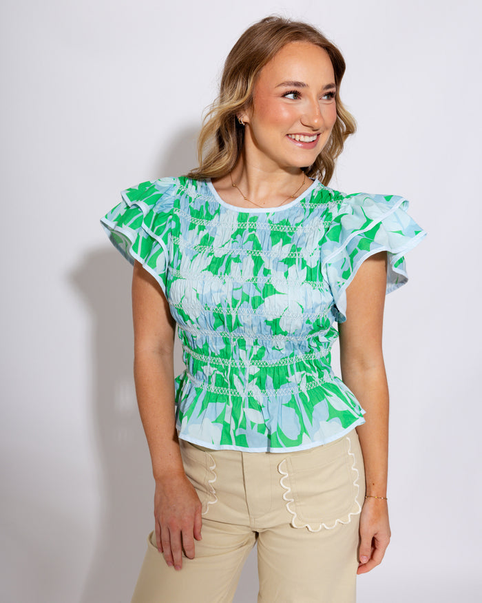 Floral Smocked Flutter Sleeve Top