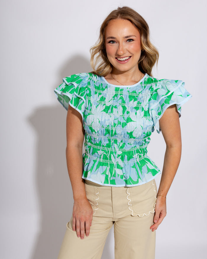 Floral Smocked Flutter Sleeve Top