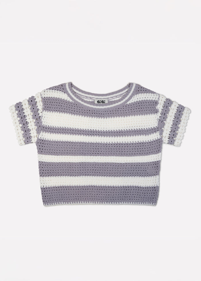 Gigi Knitwear - Flower T-shirt - Lavender/White -