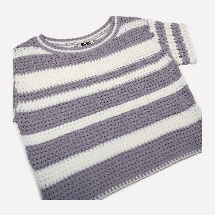 Gigi Knitwear - Flower T-shirt - Lavender/White -