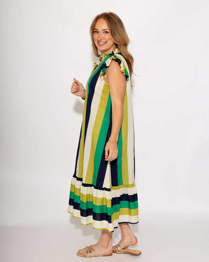 Flutter Sleeve Stripe Midi Dress