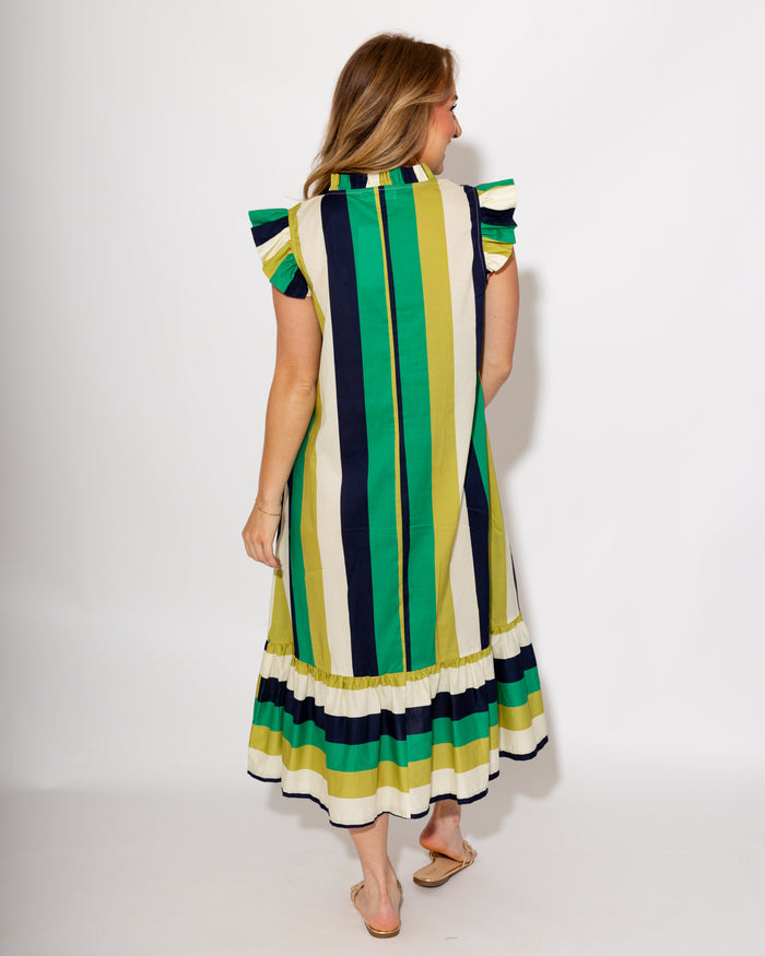 Flutter Sleeve Stripe Midi Dress