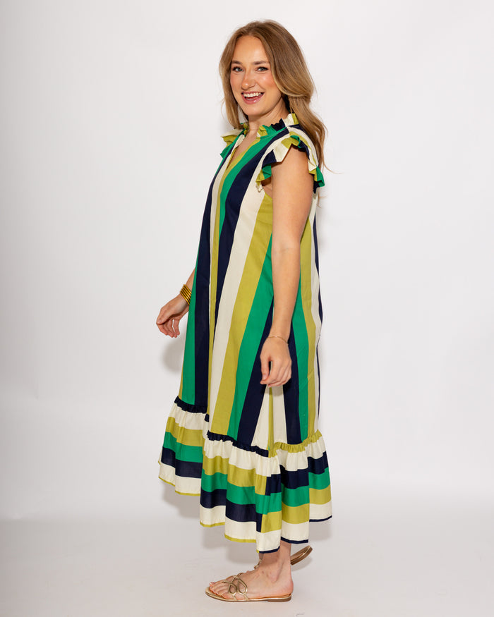 Flutter Sleeve Stripe Midi Dress