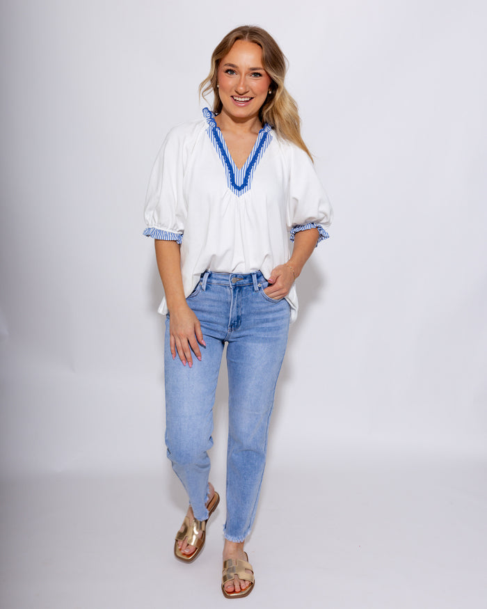 French Terry Scalloped Collar Top