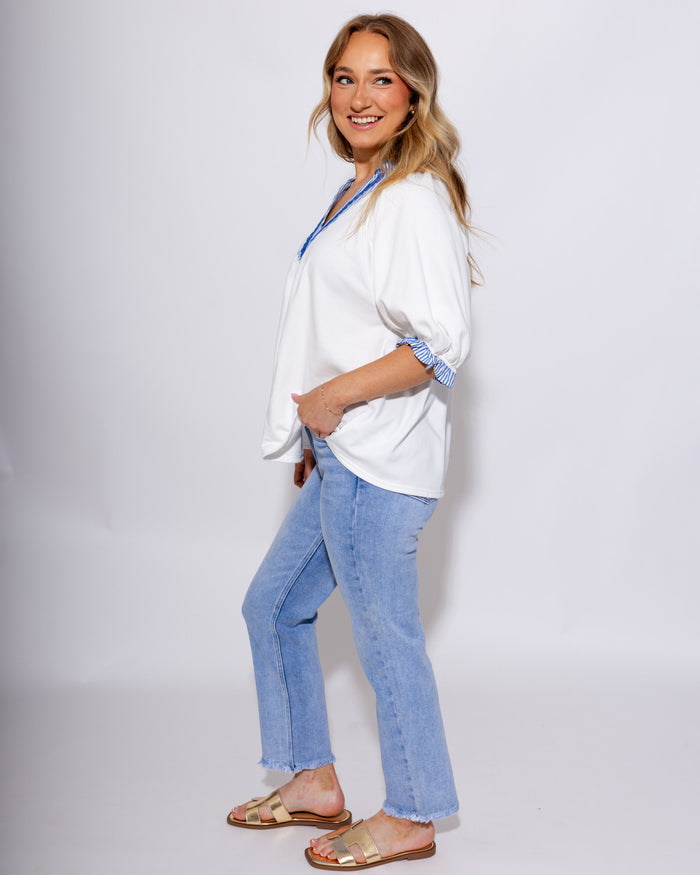 French Terry Scalloped Collar Top
