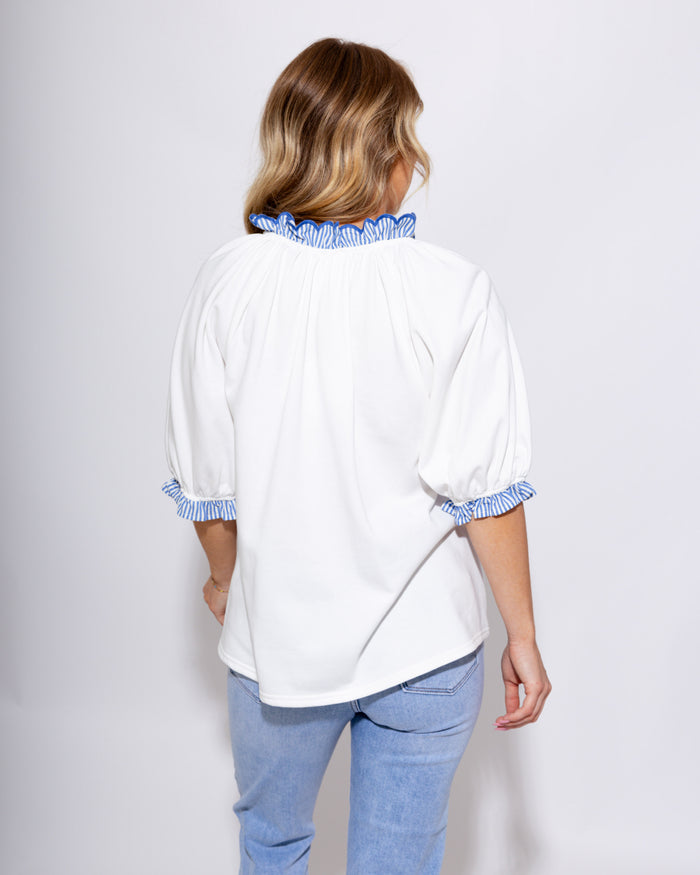 French Terry Scalloped Collar Top