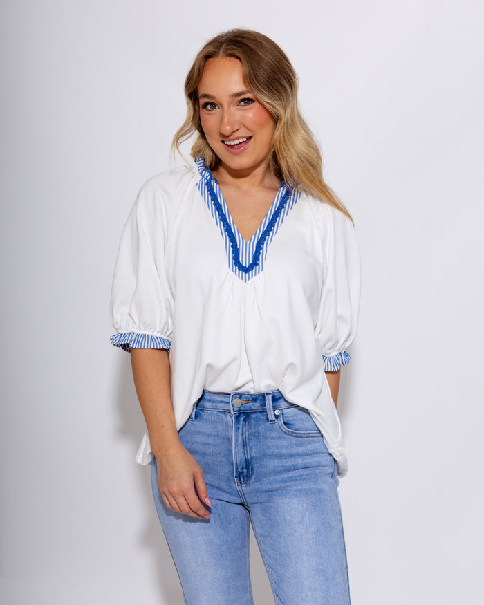 French Terry Scalloped Collar Top