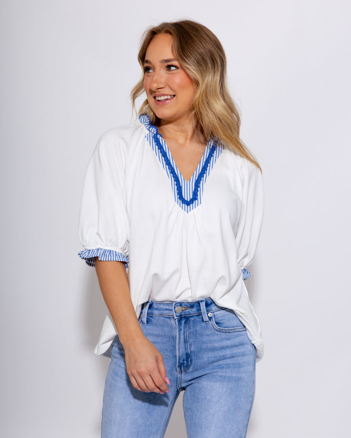 French Terry Scalloped Collar Top