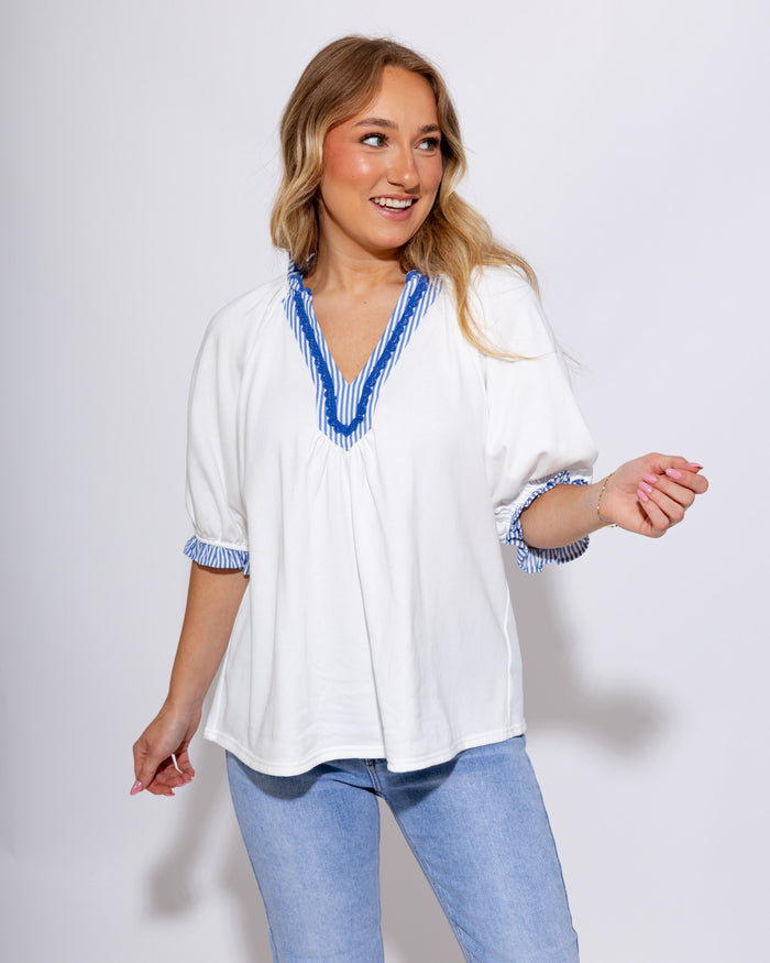 French Terry Scalloped Collar Top