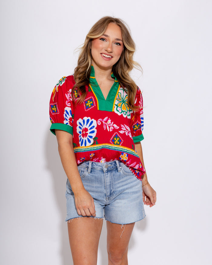 Fuchsia Floral Puff Sleeve Top