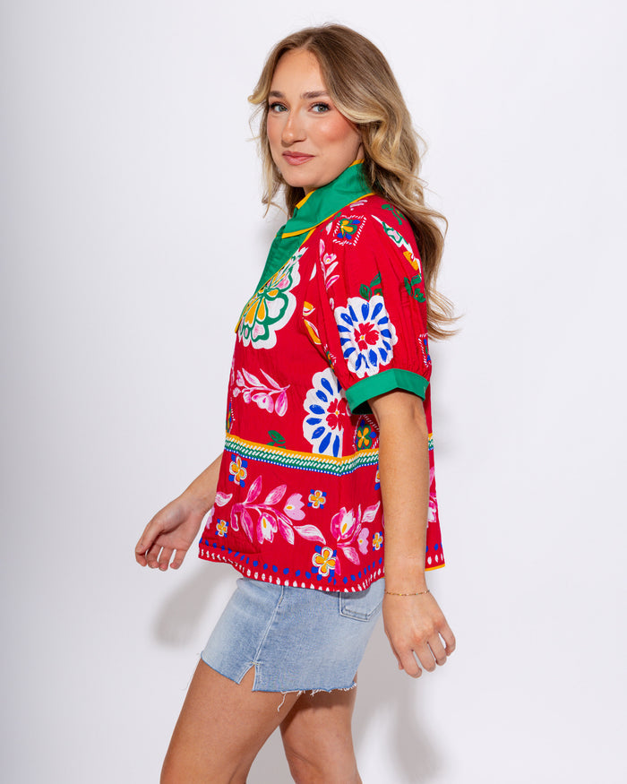 Fuchsia Floral Puff Sleeve Top