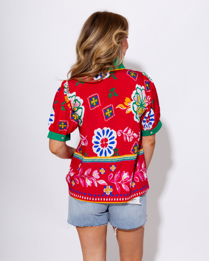 Fuchsia Floral Puff Sleeve Top