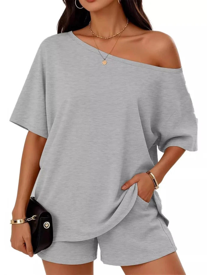 Full Size Boat Neck Tee and Shorts Set Plus Size - Allen Fitness | Running Shoes, Leggings & Activewear UK