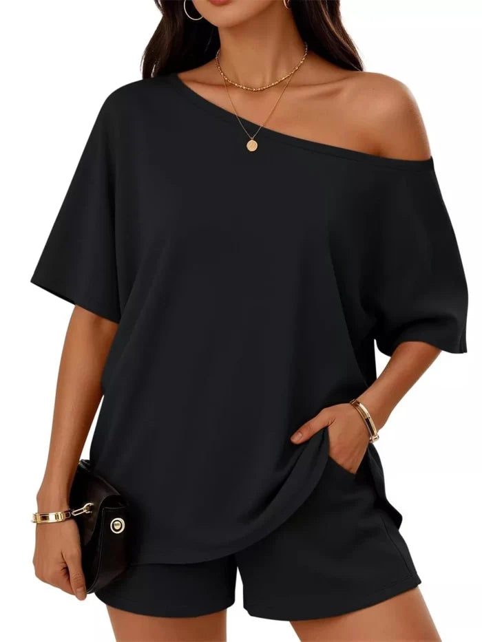 Full Size Boat Neck Tee and Shorts Set Plus Size - Allen Fitness | Running Shoes, Leggings & Activewear UK