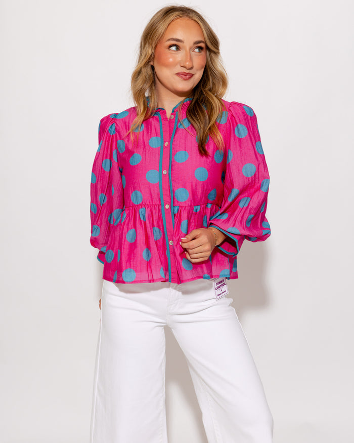 Fun & Flirty Polka Dot Top in Hot Pink