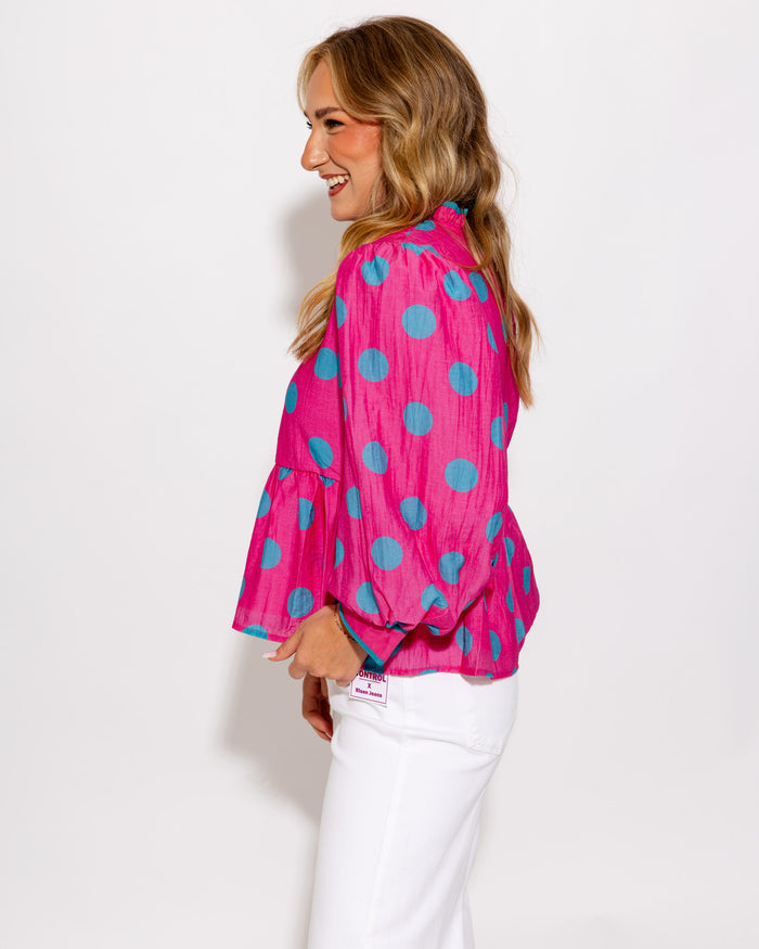 Fun & Flirty Polka Dot Top in Hot Pink