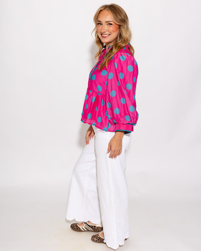Fun & Flirty Polka Dot Top in Hot Pink