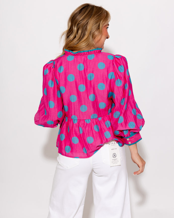 Fun & Flirty Polka Dot Top in Hot Pink