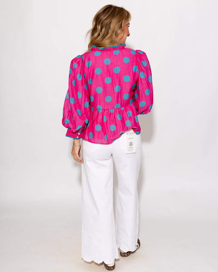 Fun & Flirty Polka Dot Top in Hot Pink