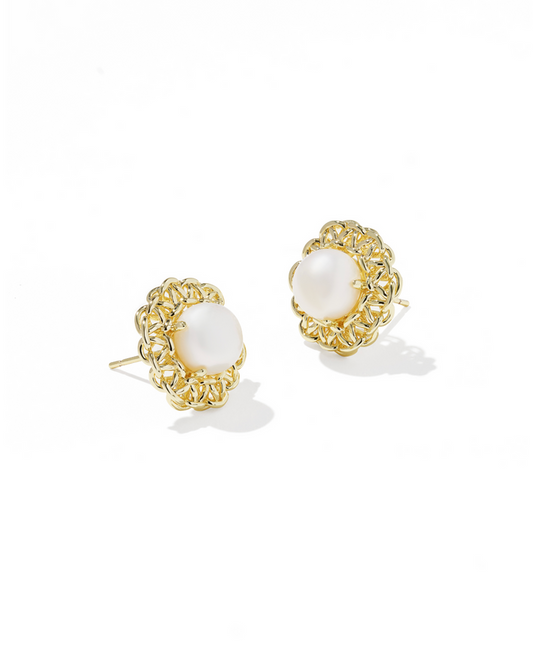 Gabriella Pearl Stud Earrings In Gold
