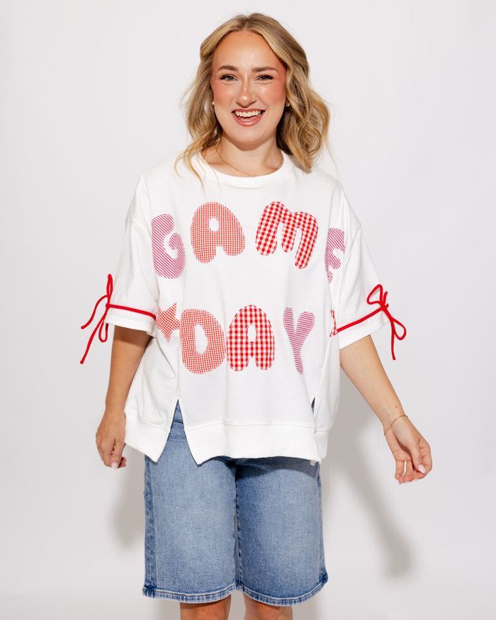 Game Day Patchwork Boxy Tee in Red