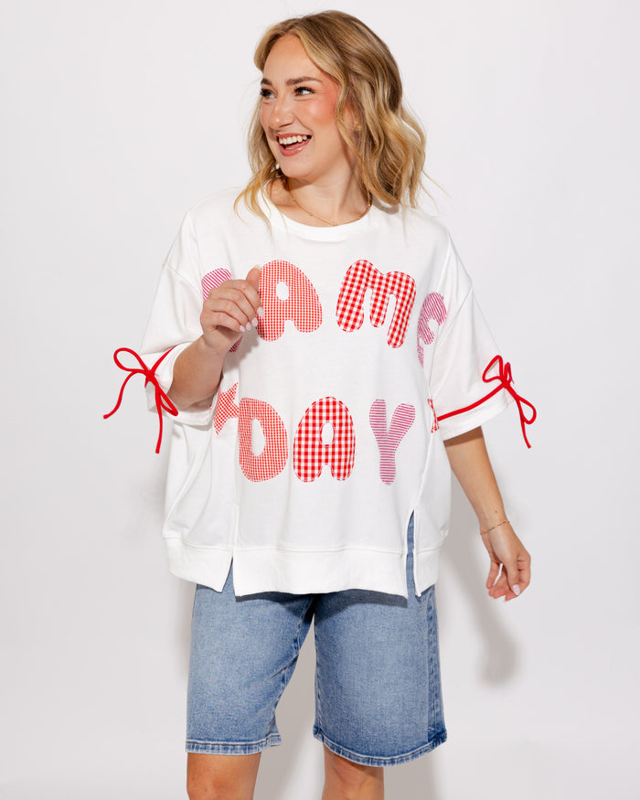 Game Day Patchwork Boxy Tee in Red