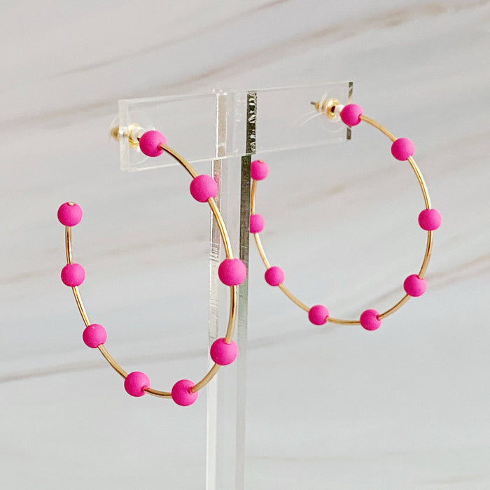 Games On Cloud Nine Hoop Earrings: Fuchsia