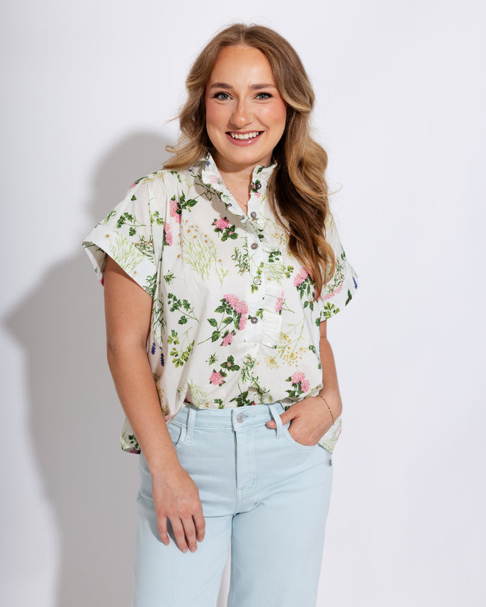 Garden Bloom Ruffle Trim Top