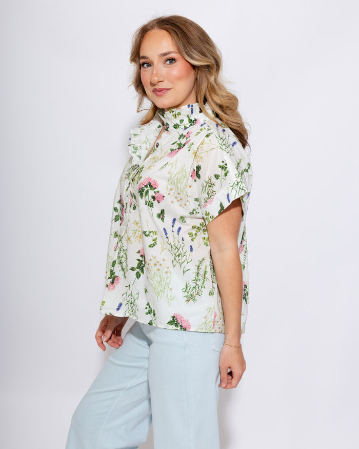 Garden Bloom Ruffle Trim Top