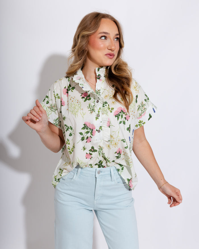 Garden Bloom Ruffle Trim Top